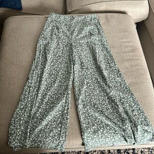 Green, floral, flowy pants